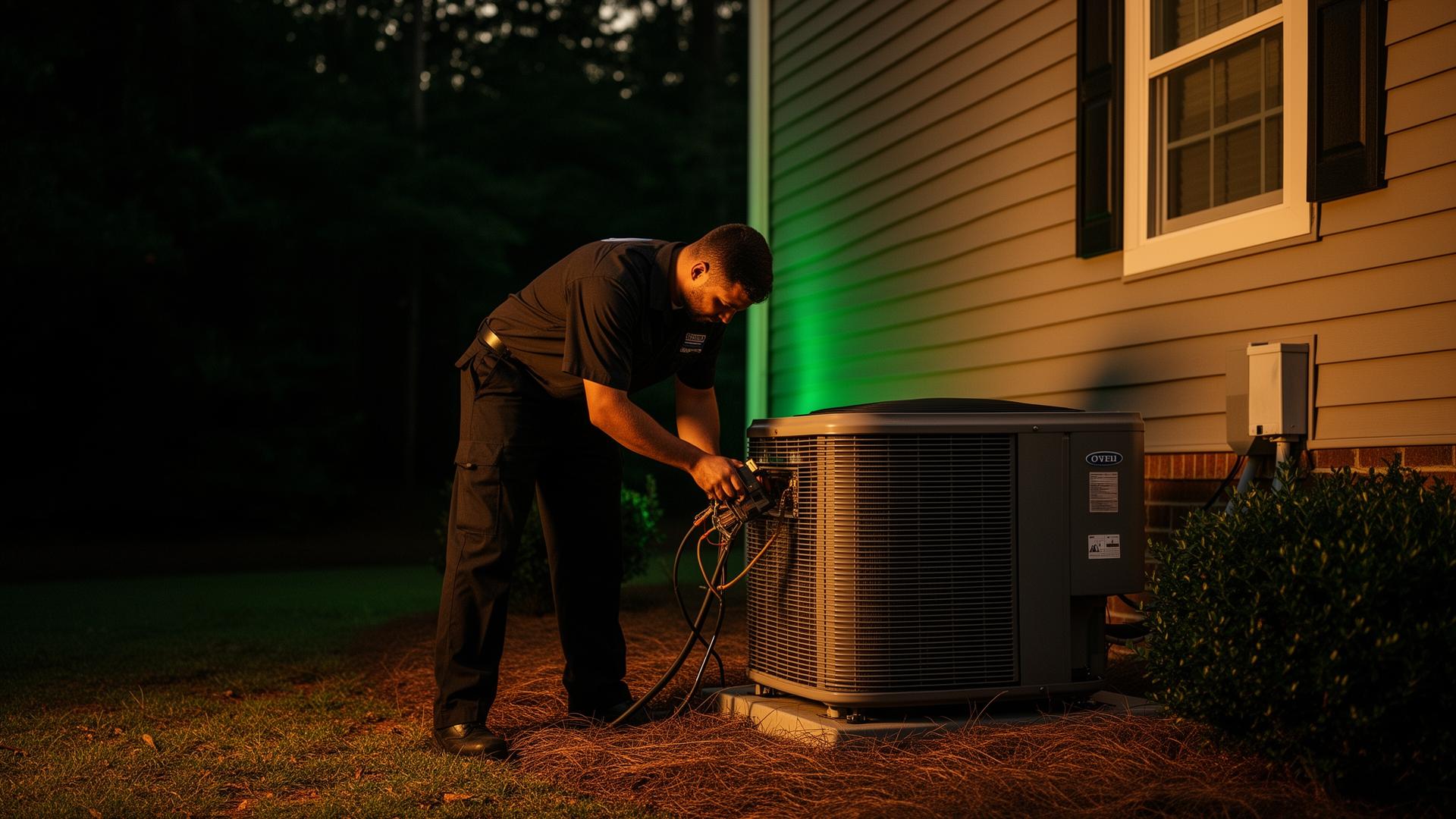 ATLAS HVAC technician servicing an AC unit at an Atlanta home